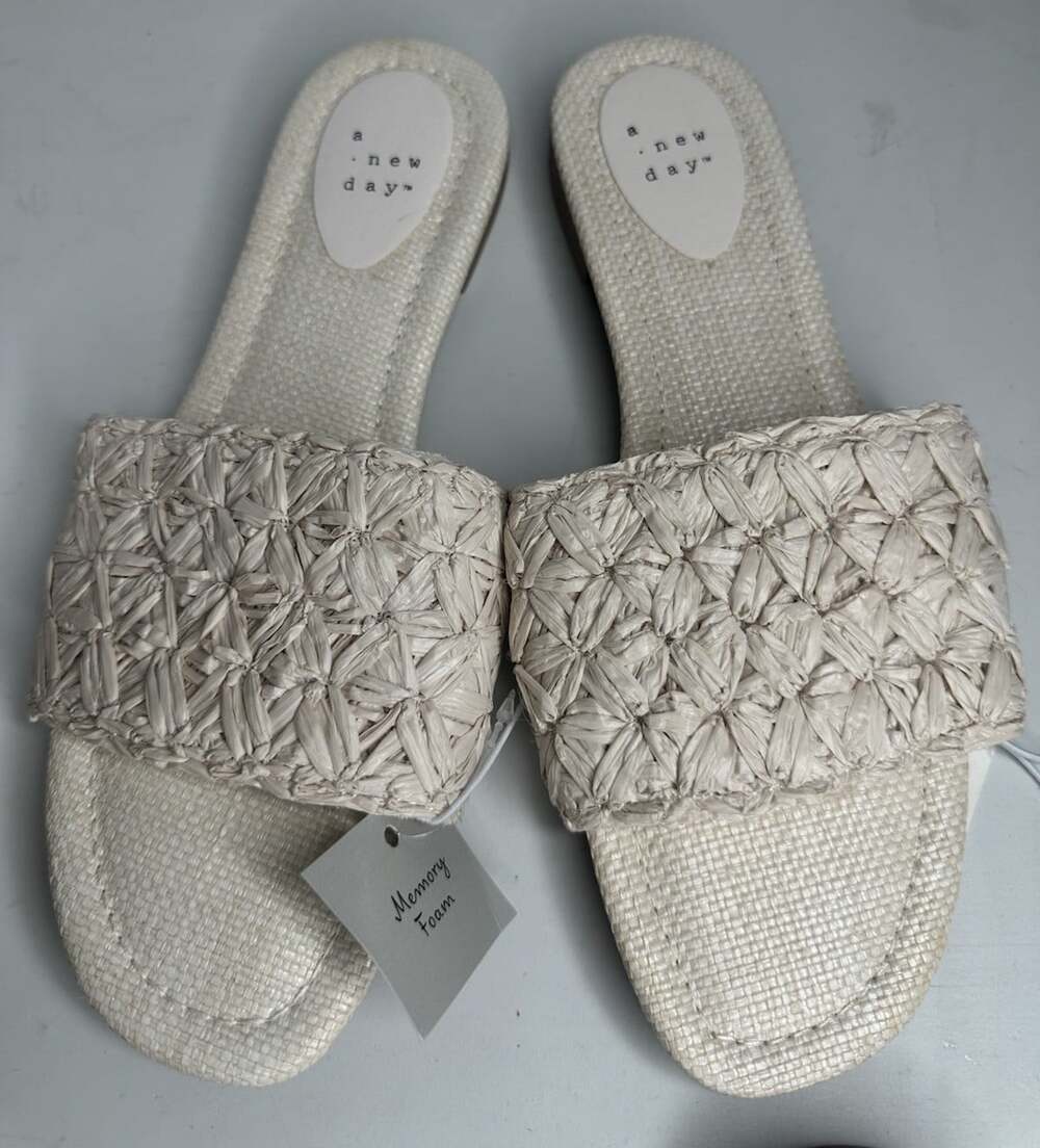 A New Day Women's Ariella Woven Raffia Slide Sandals Size 8.5 White